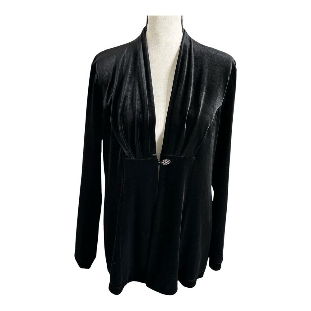 Vtg Peck & Peck Weekend Women's Black Velvet Jacket with Brooch Clasp Closure L